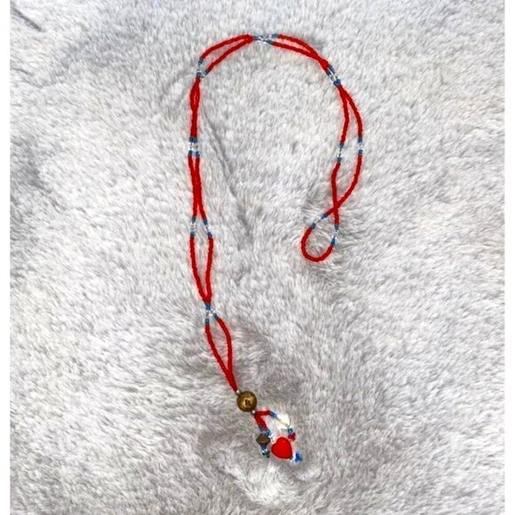 Beaded Heart Charm Necklace, Red, Boho Chic - Picture 1 of 3
